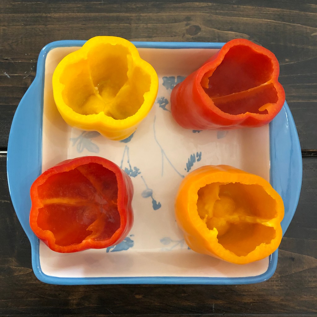 Bell peppers have been blanched for a dinner.