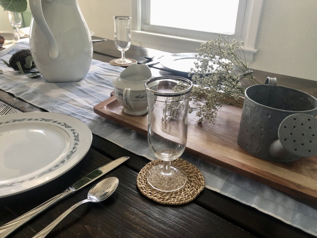 Glassware has been carefully selected for this spring tablescape.