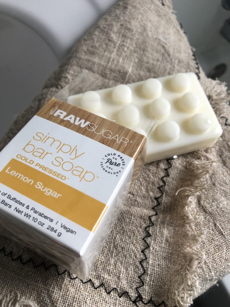 Bar soap sits on a bathroom counter before shower time.