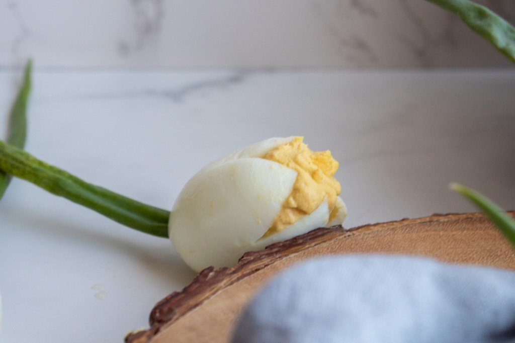 A deviled egg tulip looks almost too good to eat.