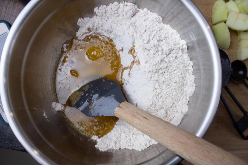 Butter is melted and added to a dry mix.