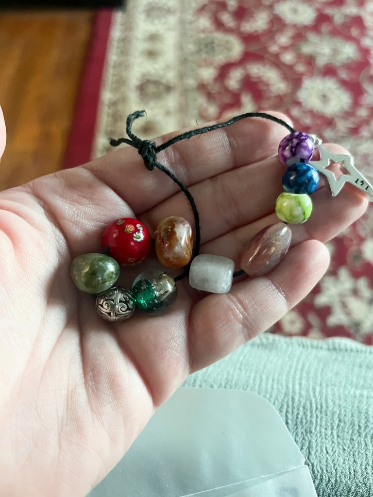 Beads on a bracelet are shown to empower mom through her labor and birth.