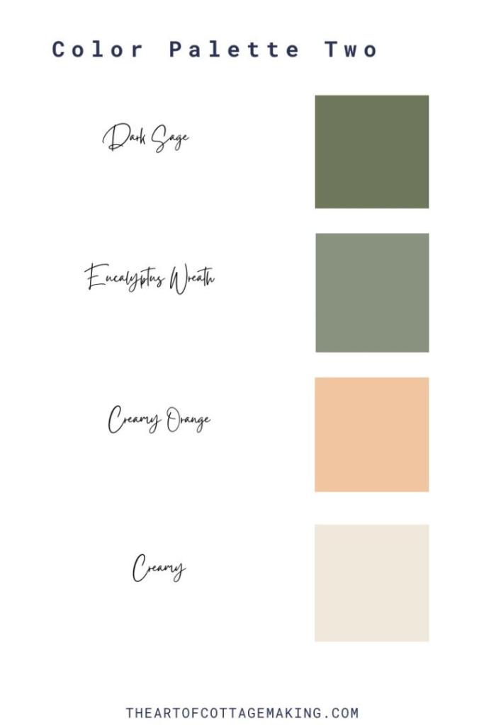 Color palettes for fall include pastel greens, whites, and oranges.