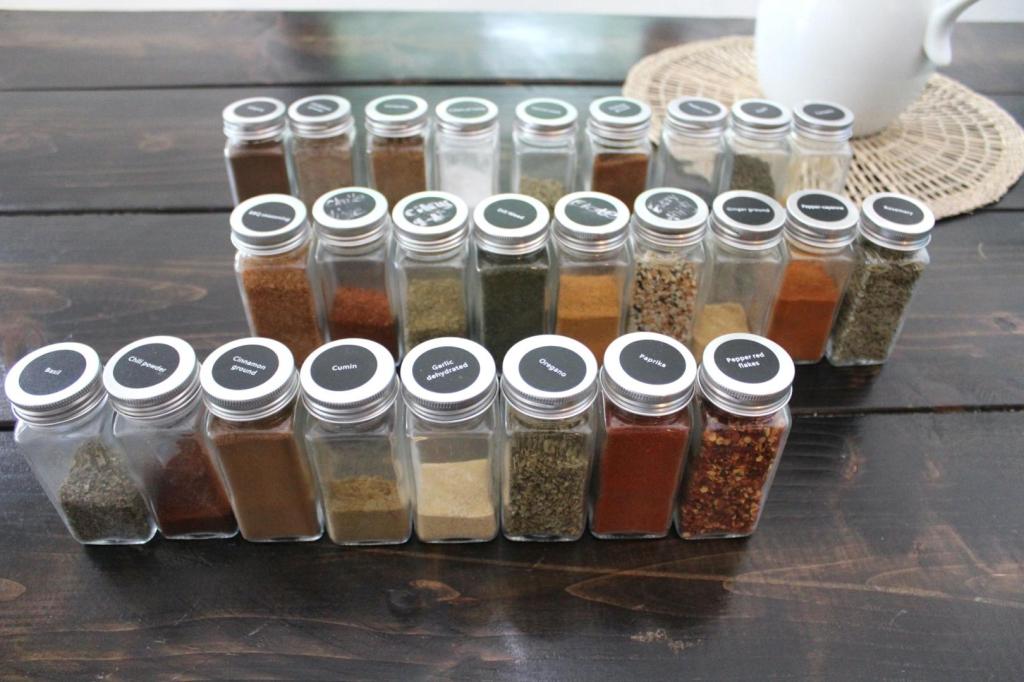 Spices are organized into rows.