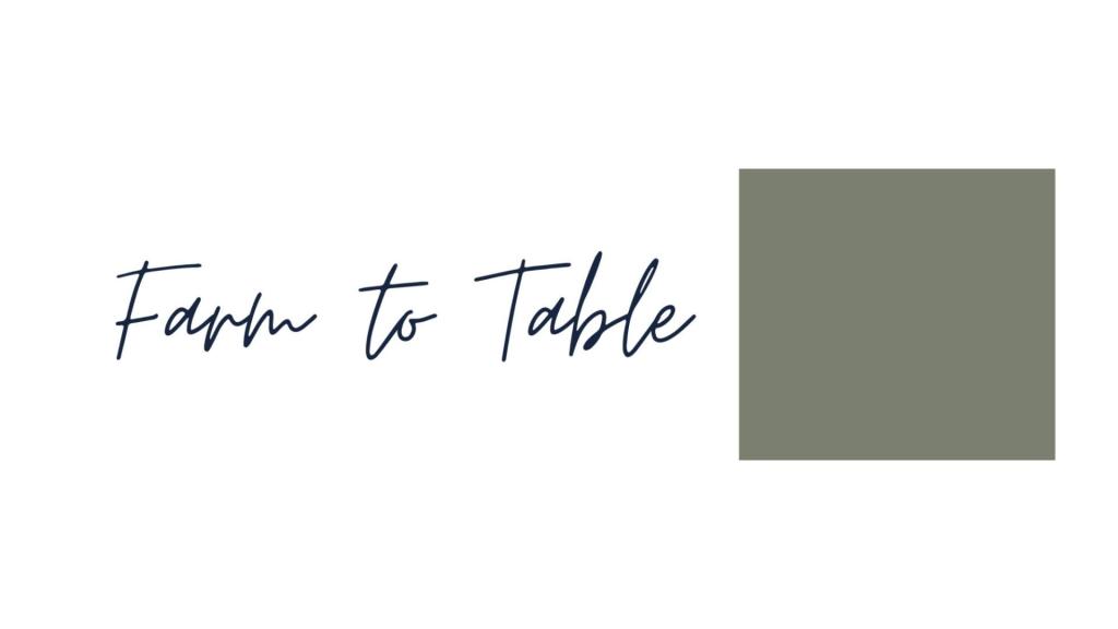 Farm to table is shown as part of a color scheme for a cottage kitchen.