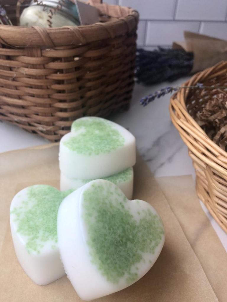 Heart shaped coconut bath melts are a perfect addition to any spa gift basket.