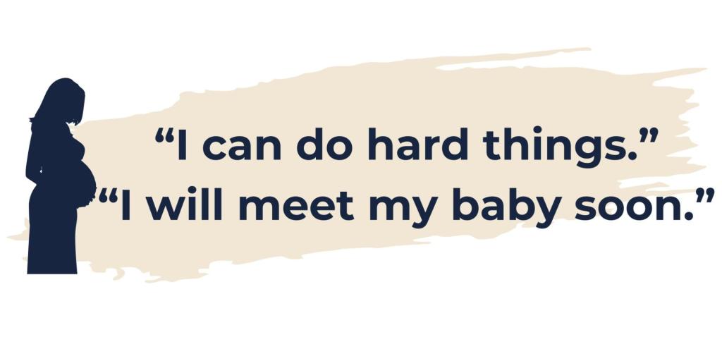 A graphic shows two birth affirmations along with a pregnant woman standing.