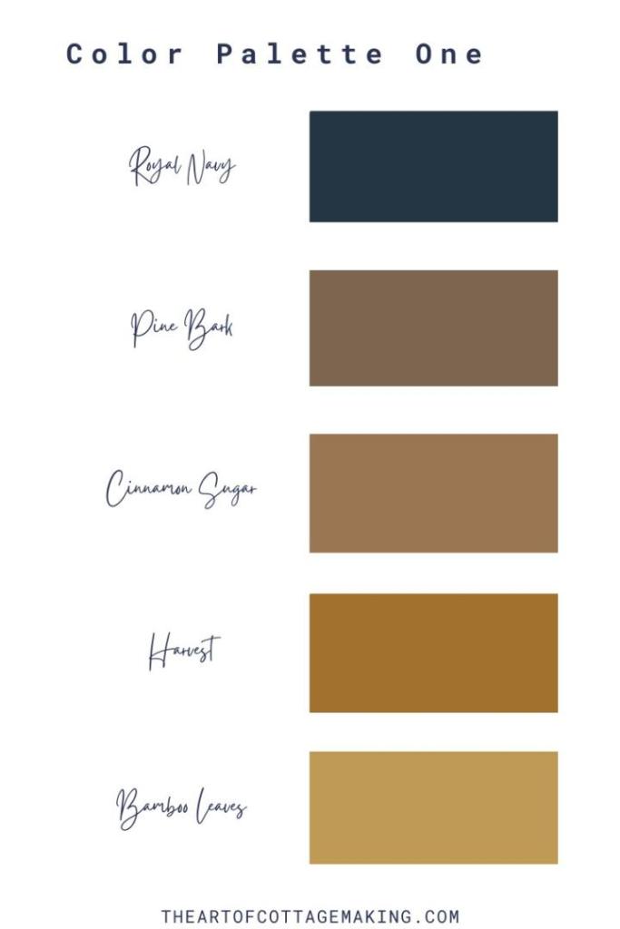 Fall color palettes are included in a blue, browns, and yellows in a palette.