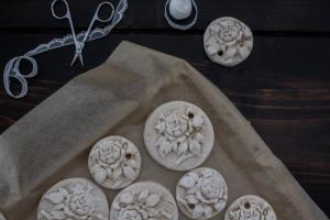 Ornaments are ready to have ribbon added.