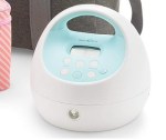 A breast pump is shown in blue.