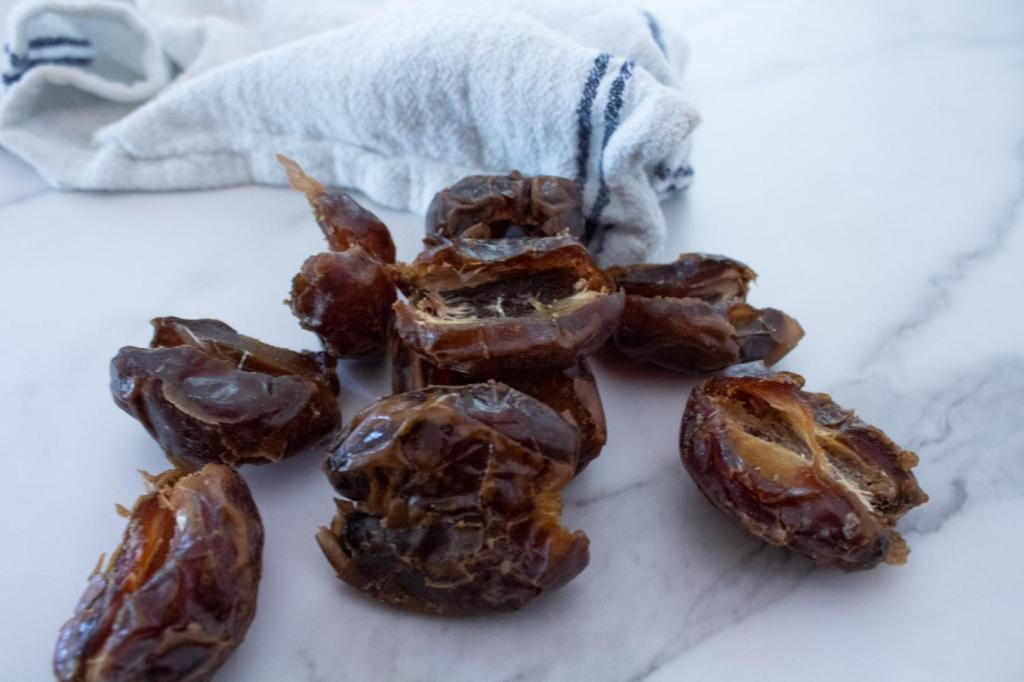 Dates are pitted and sitting on the center for making Easy, Healthy Smoothie Recipes.