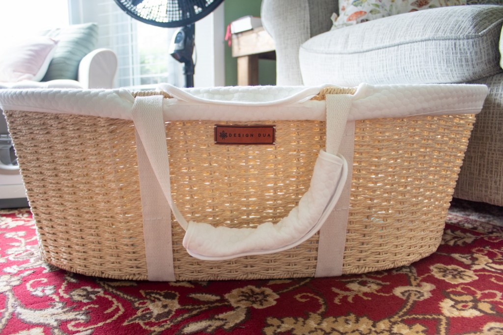 Learn how to repurpose a Moses basket with a pictured woven basket, shown above.