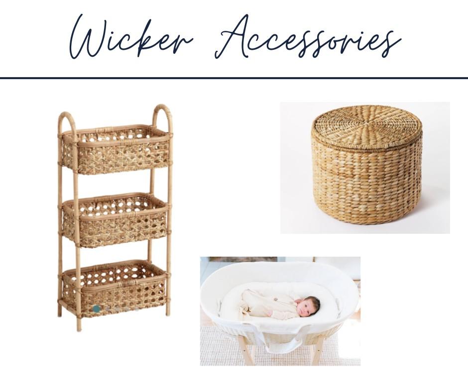 Boho nursery ideas include a variety of wicker accessories, pictured.