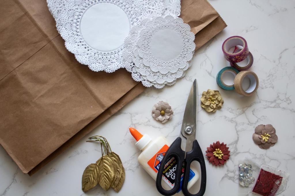 Card supplies are strewn about a countertop.